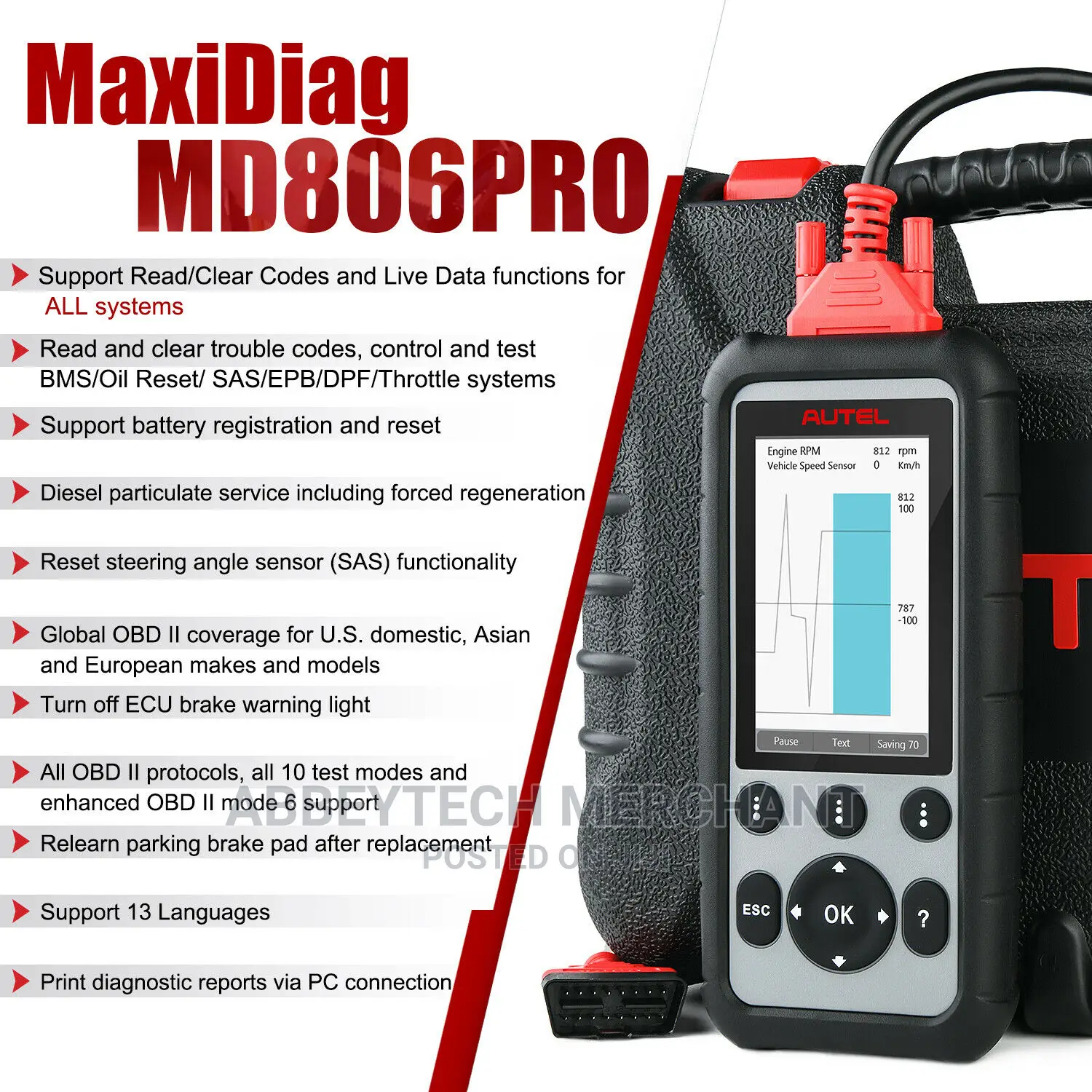 Autel Maxidiag MD806 Pro Cars Scanner With EPB DPF SAS