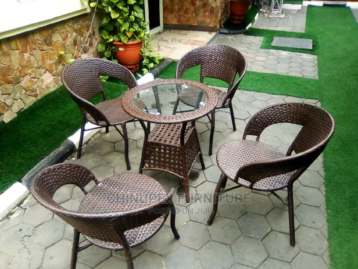 4 Seater Set of Rattan Cane Chairs and Glass Top Table.