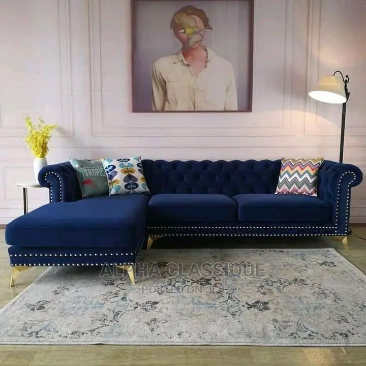 Modern L-Shaped Living Room Fabric Made Sofa Chair.