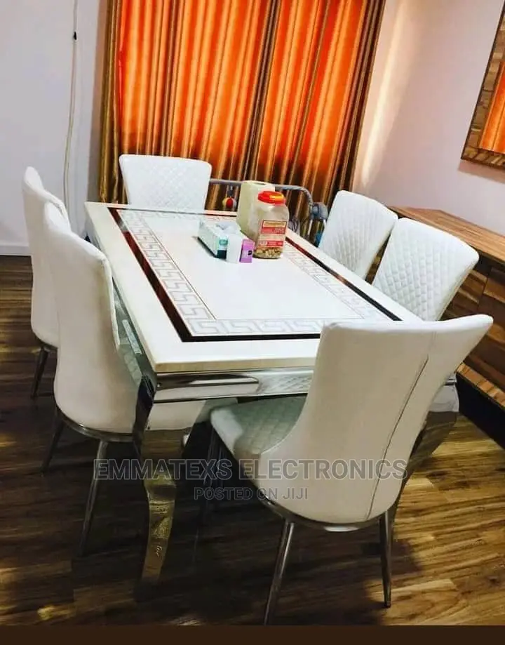 Luxury 6 Seater Marble Top Dining Table Set.