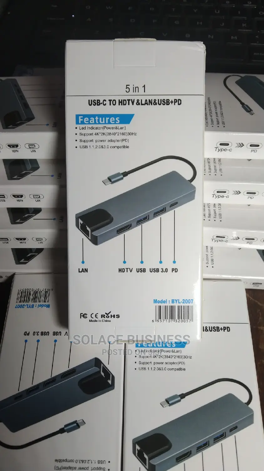 8 in 1 Type C to LAN Ethernet HDMI Sdcard Memory USB Adapter