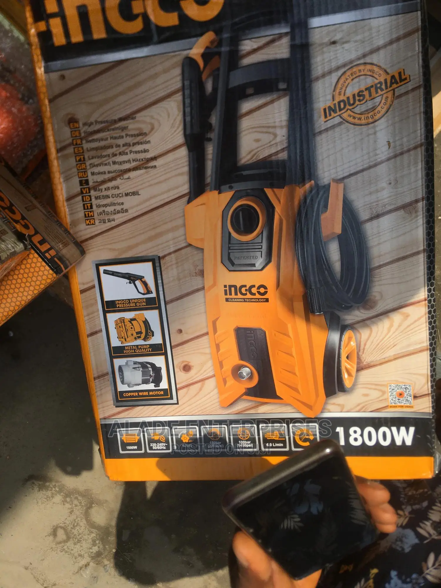 Ingco High Pressure Washer 1800w 150bar Auto Stop System