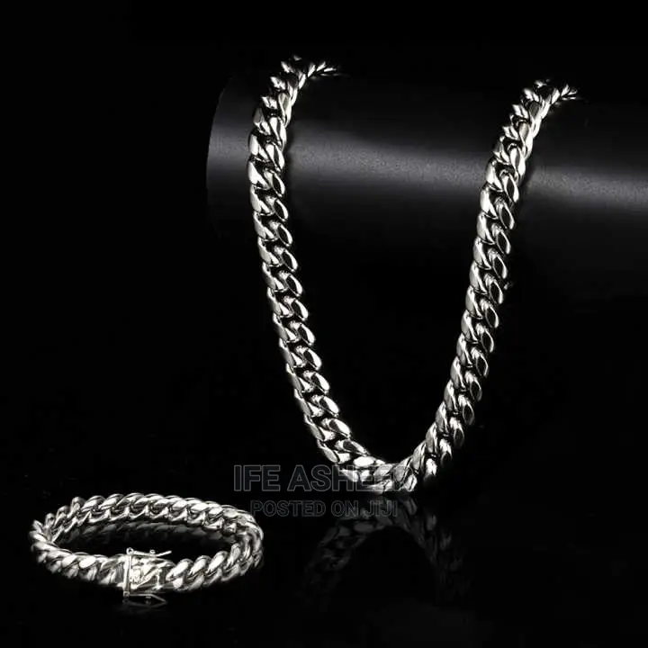 Men's Quality Silver Cuban Neck and Handchain