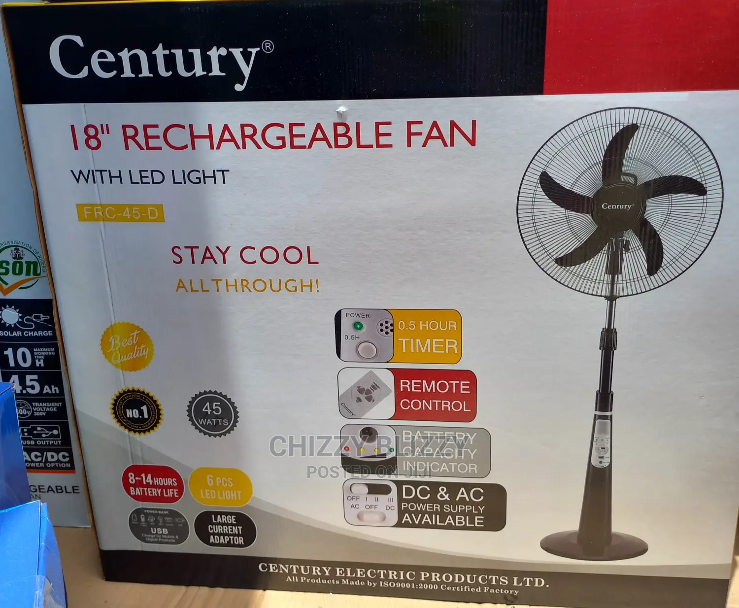 Century 18inch Rechargeable Standing Fan