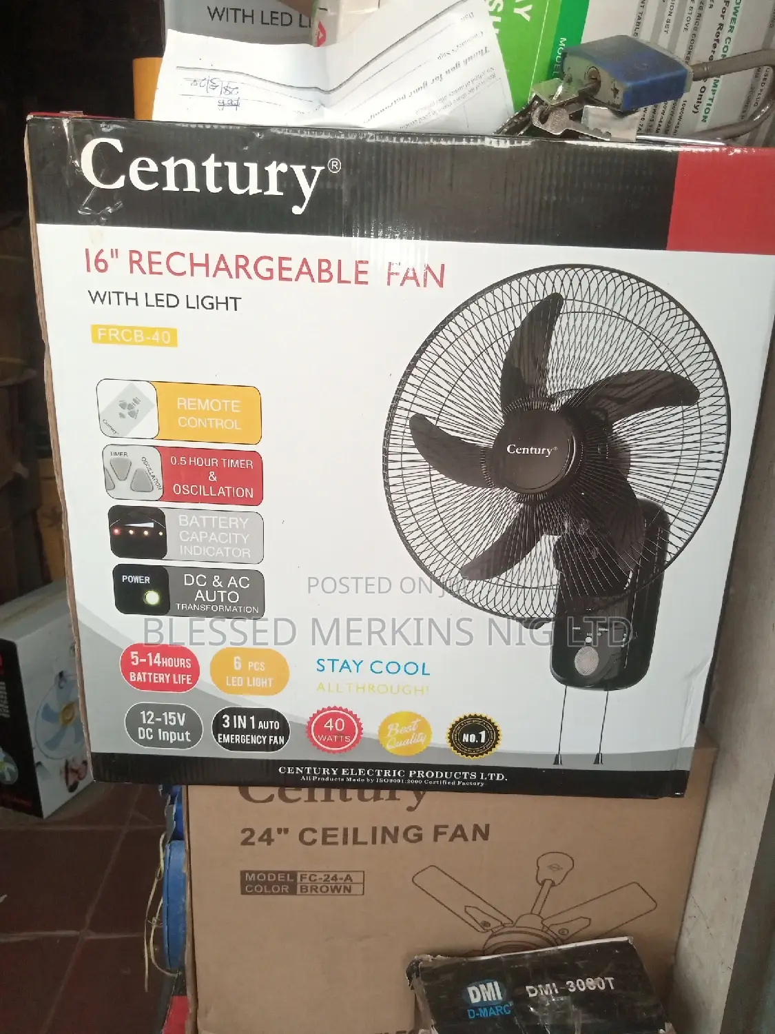 Century Rechargeable Wall Fan 16"