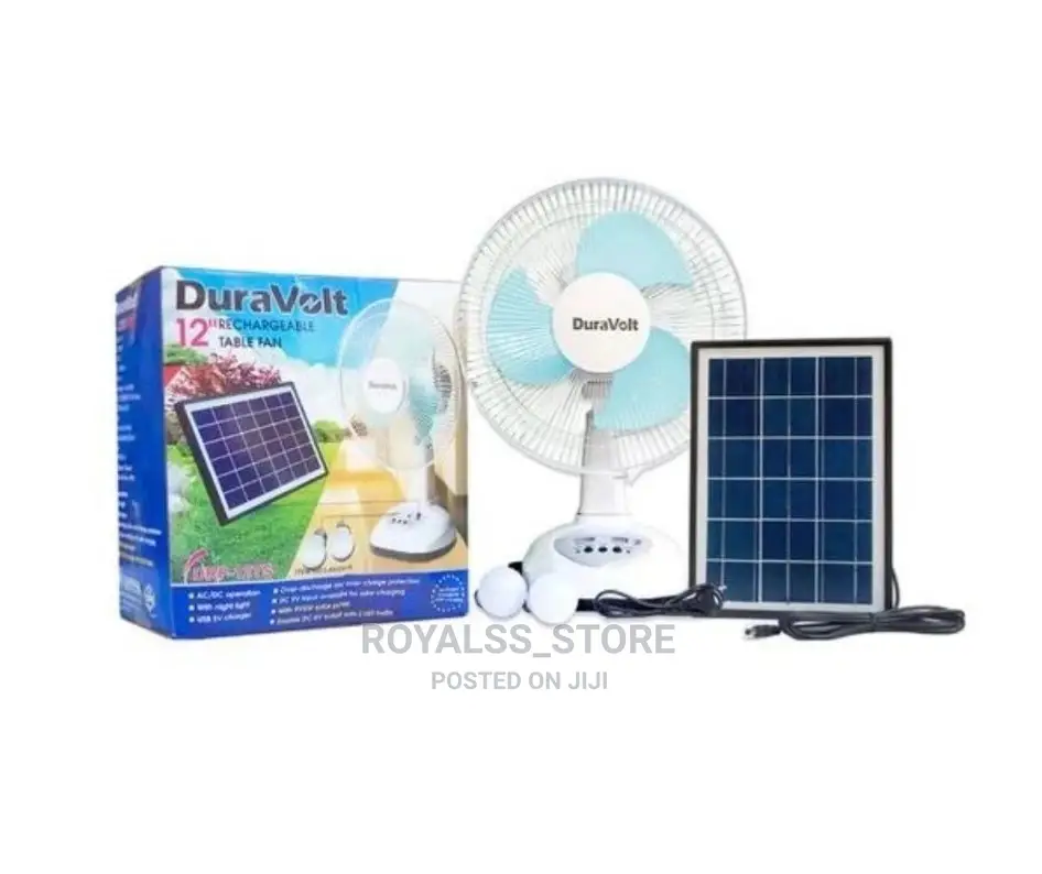 3in1 Rechargeable Table Fan With Solar Panel and Two Bulb