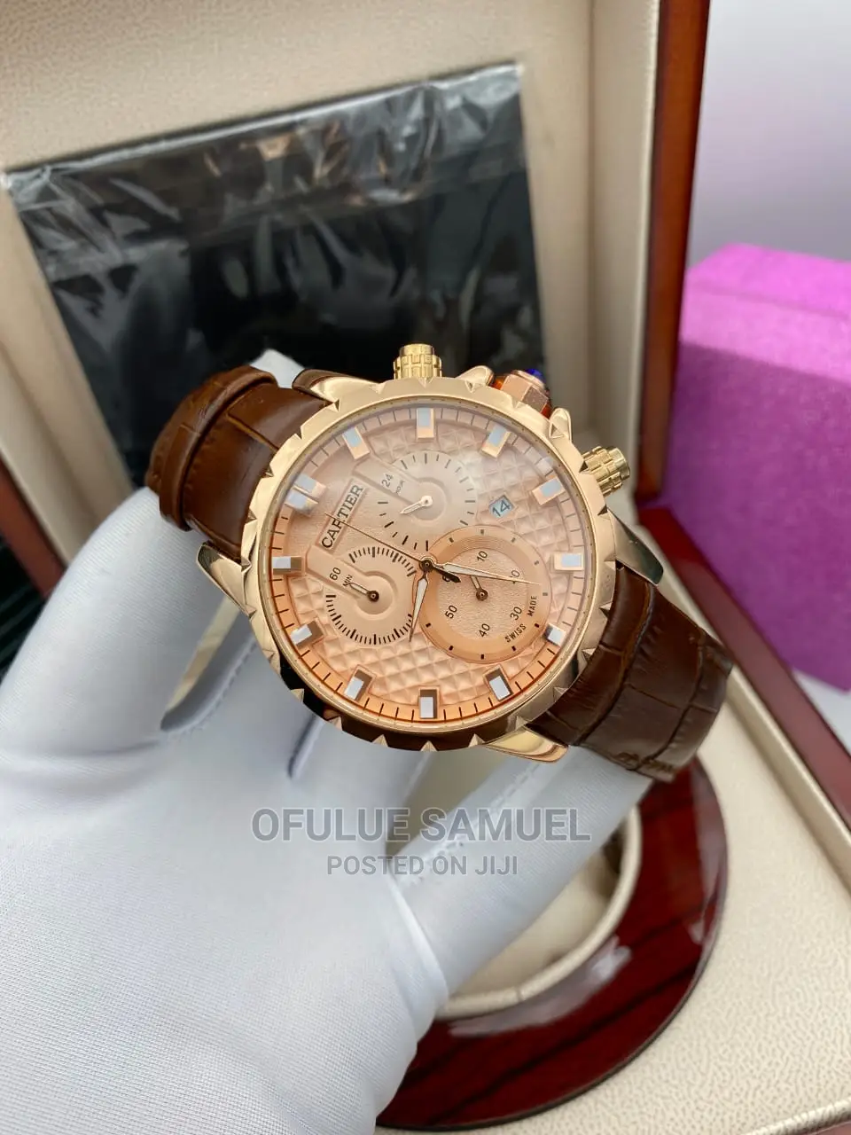 Genuine Leather Chronograph Wristwatch