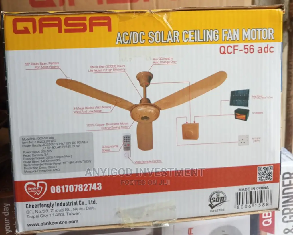 Qasa AC/DC Solar 56" Ceiling Fan