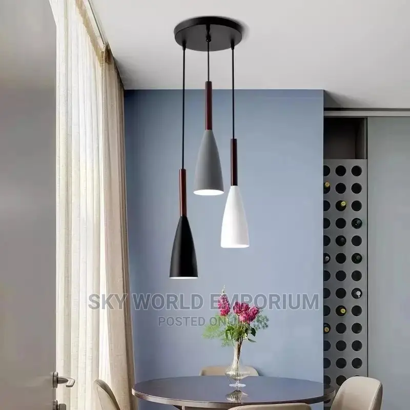 Modern Hanging Ceiling Lamps E27 Iron Wood Pendant