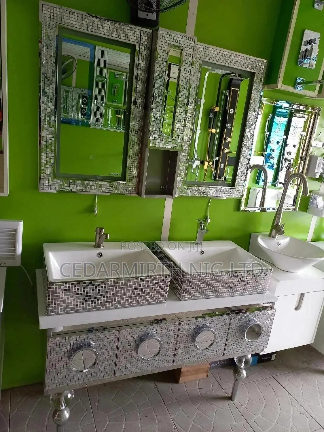 Double Basin Silver Mosaic Bathroom Cabinet