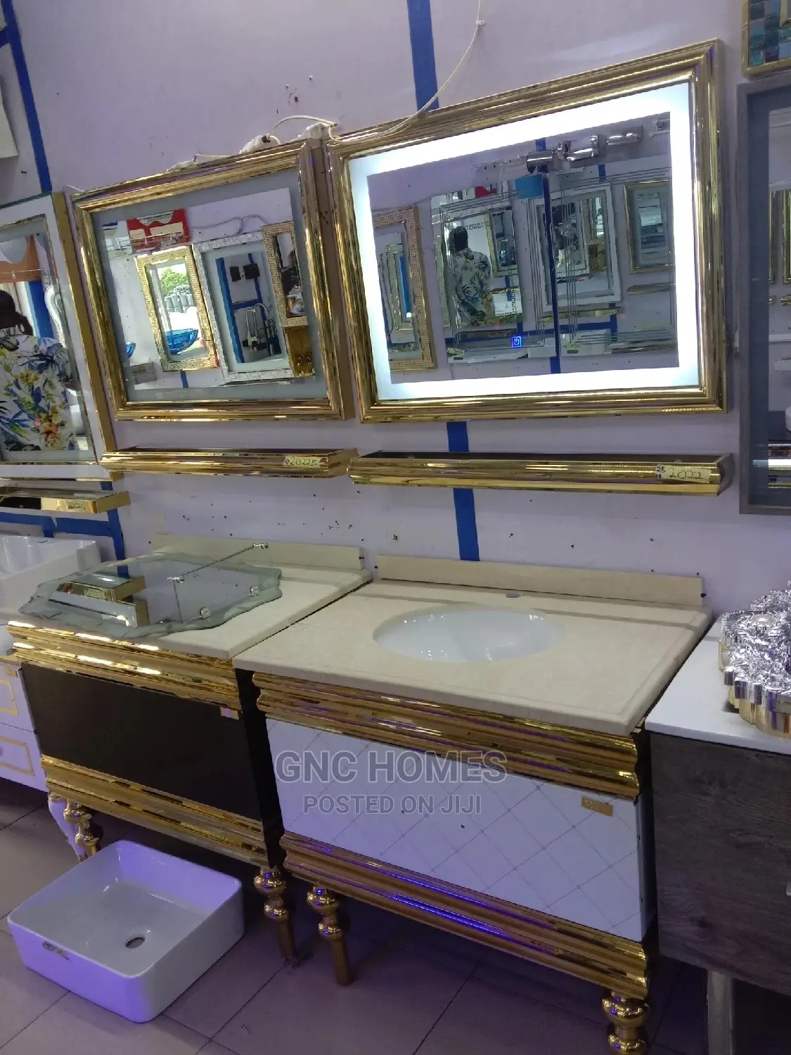 Gold Carbinet Baisn With LED Mirror