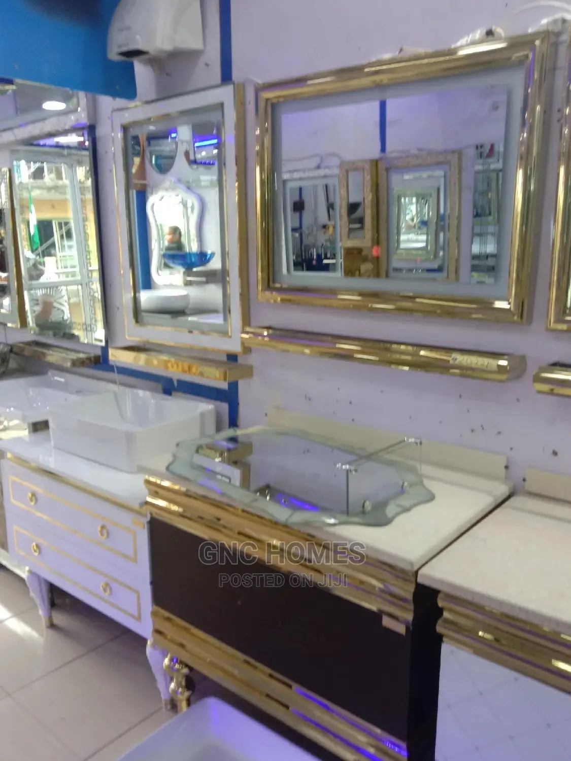 Gold Carbinet Baisn With LED Mirror