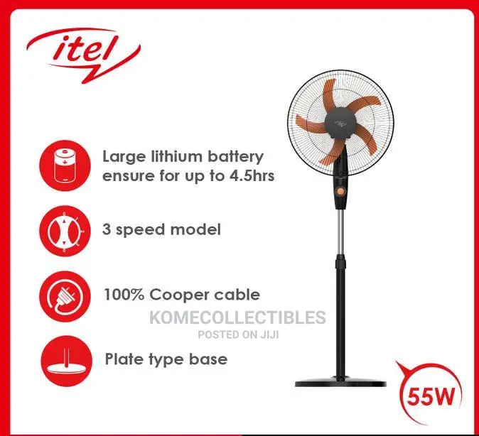 Itel Rechargeable Standing Fan 16"