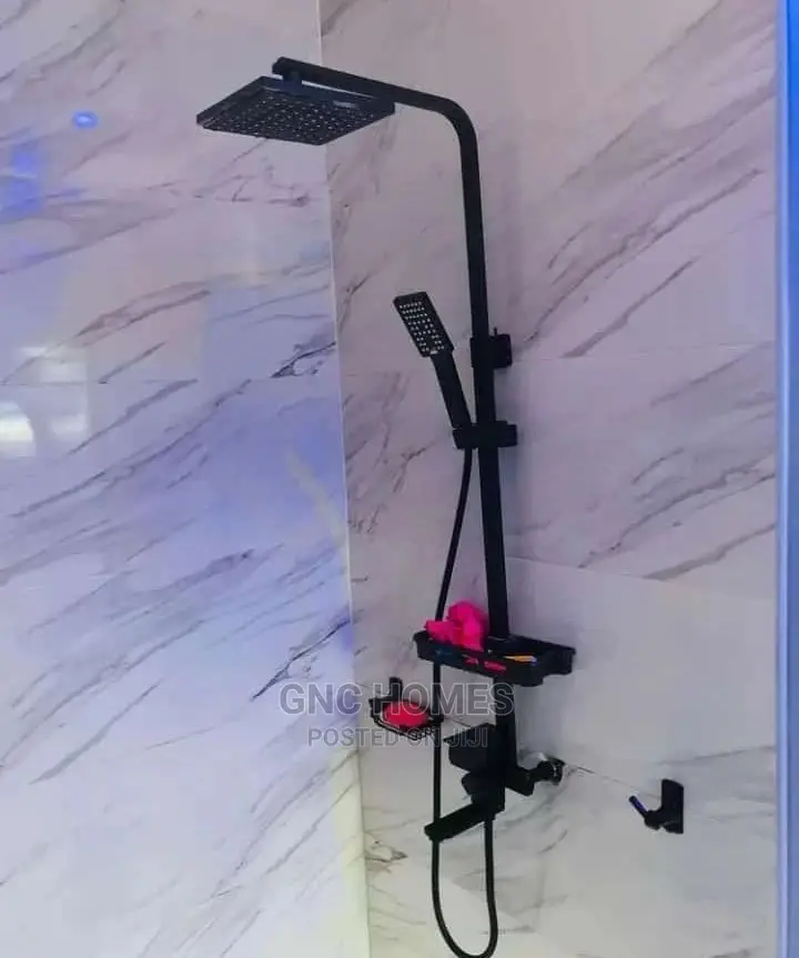Black Square Standing Shower Mixer Tap With Basket