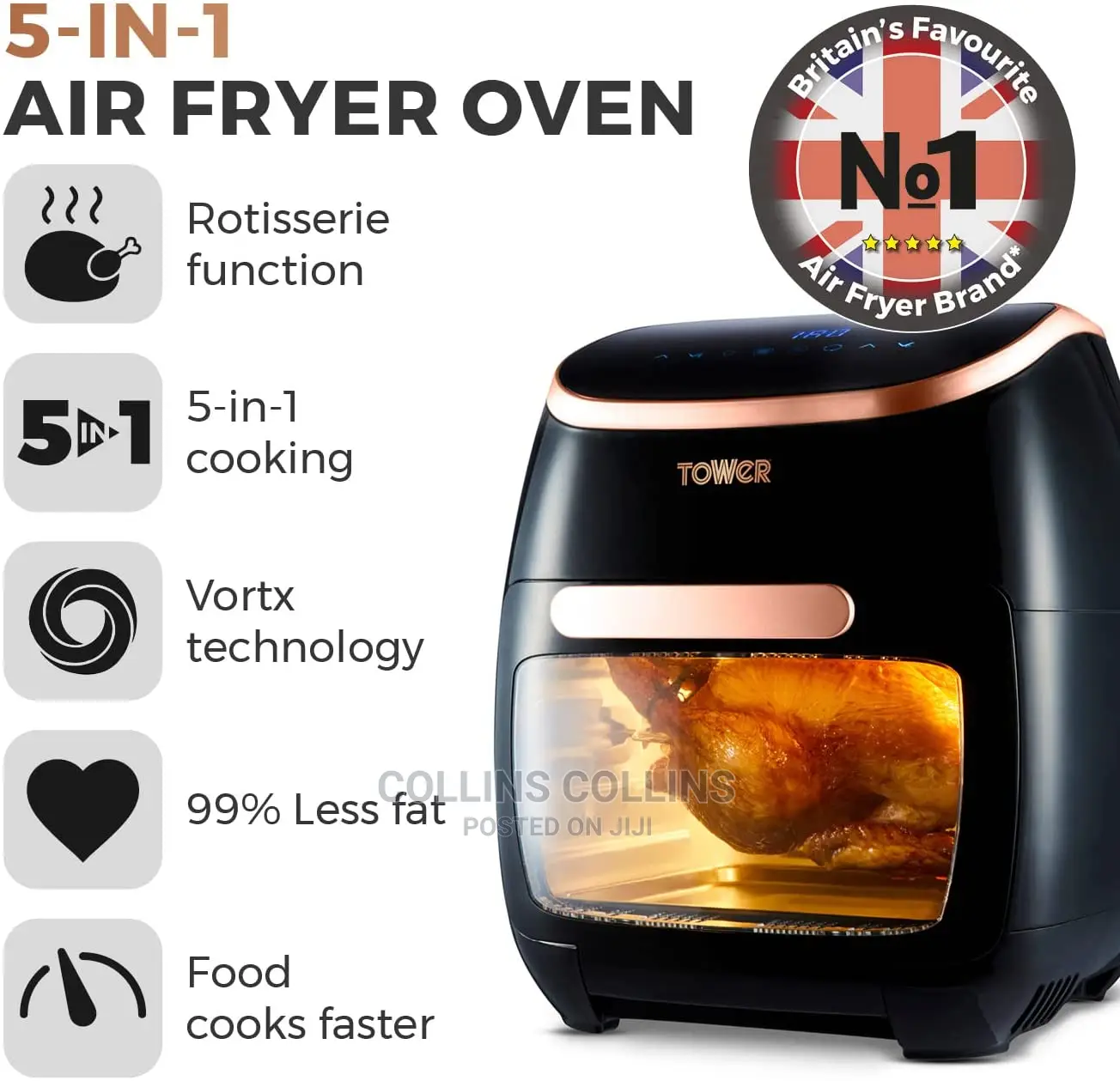 Tower Vortx 5-in-1 Black and Rose Gold Digital Air Fryer