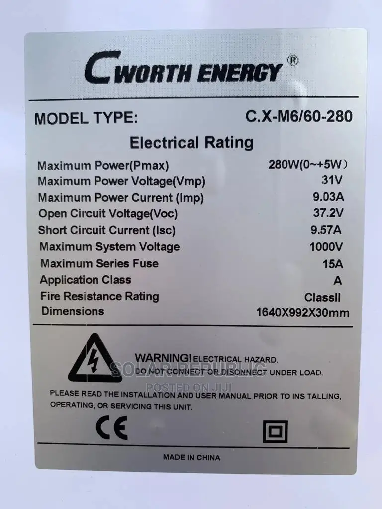 280w Mono Solar Panel Cworth