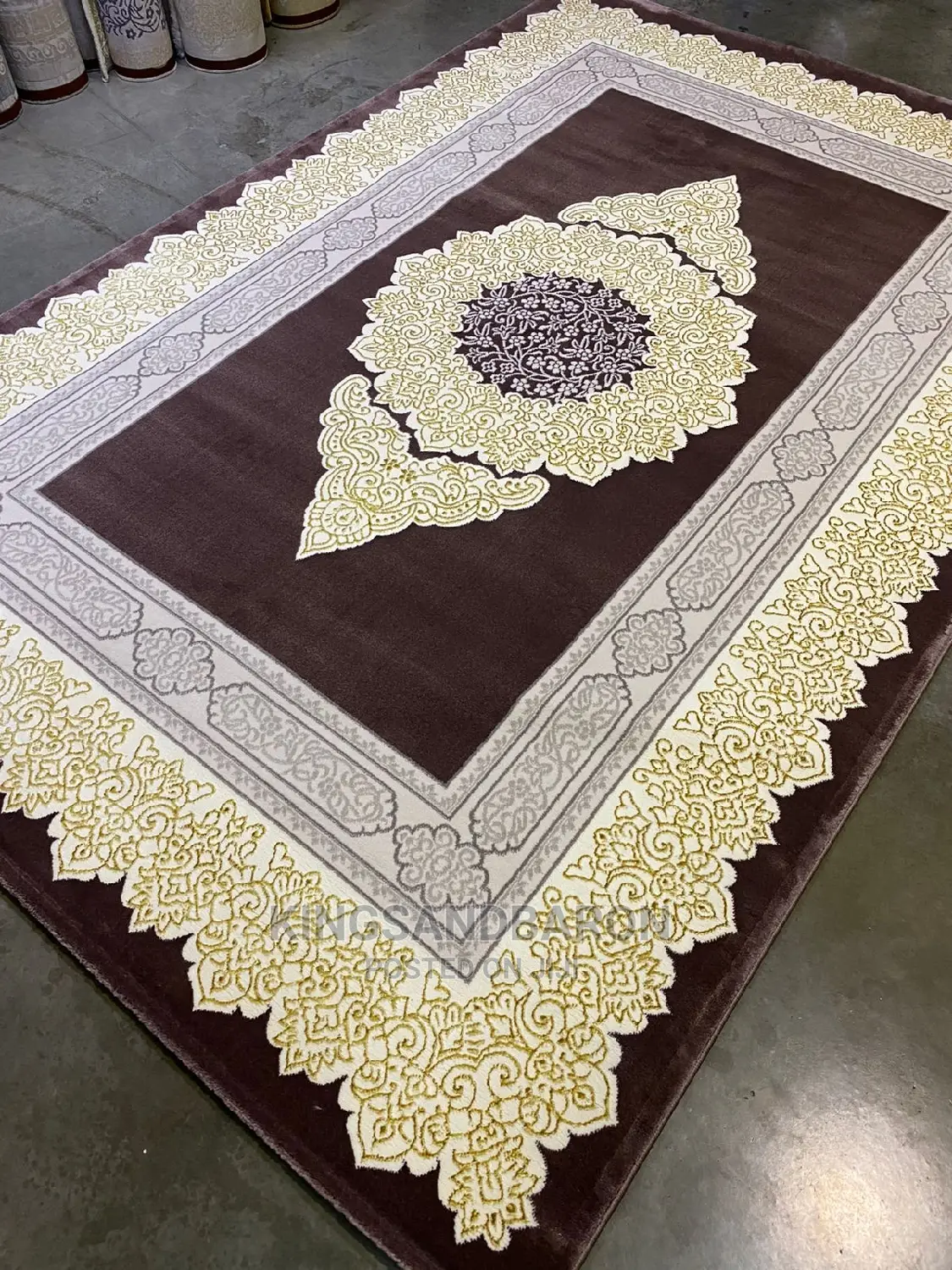 5x7fts Coffee Brown and Gold Arabian Center Rug(4x6,7x10,8x11)