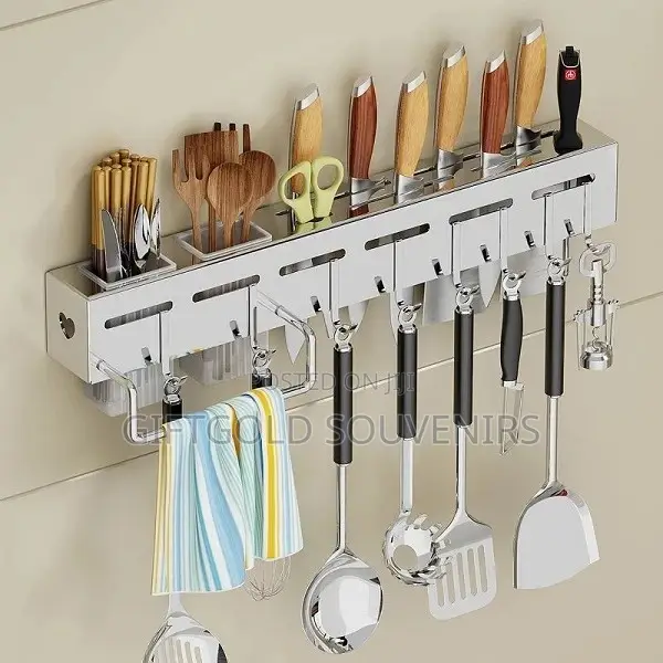 60cm Wall Mounted Knife Cutlery Holder Rack With Hooks