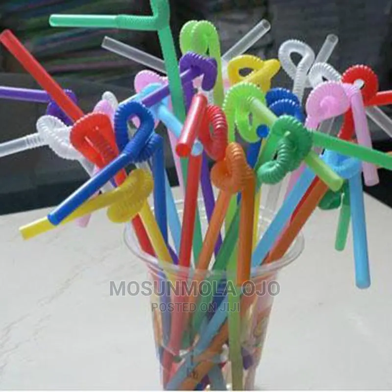 100 PCS Disposable Flexible Plastic Mixed Colours Straws