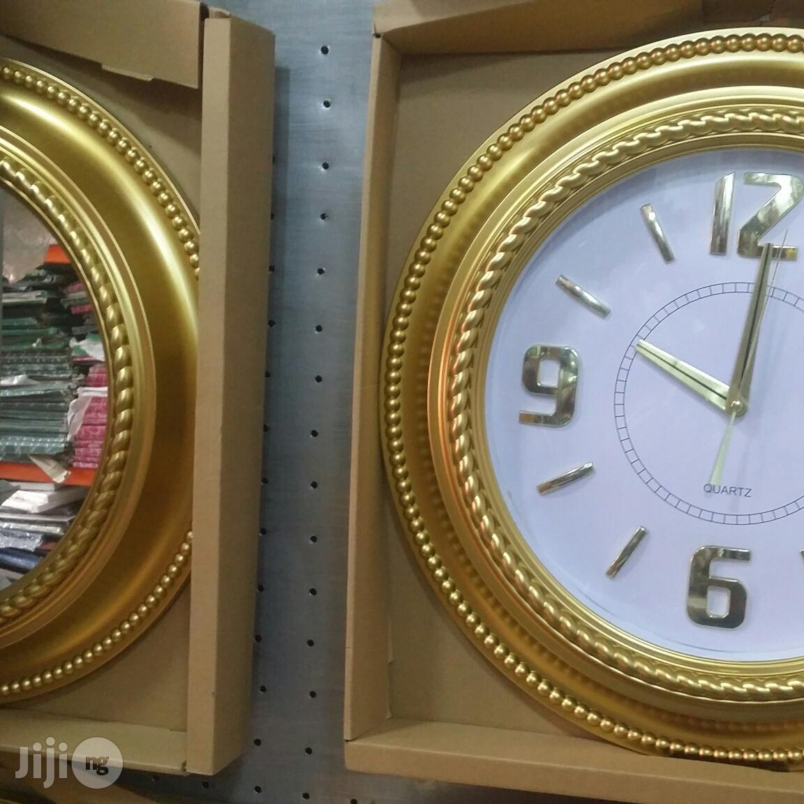 Set Of Round Golden Clock And Mirror/Gift Set.