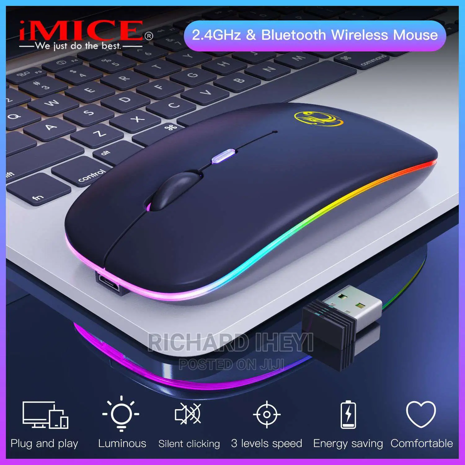 Wireless Mouse Bluetooth RGB Rechargeable Ergonomic Mouse