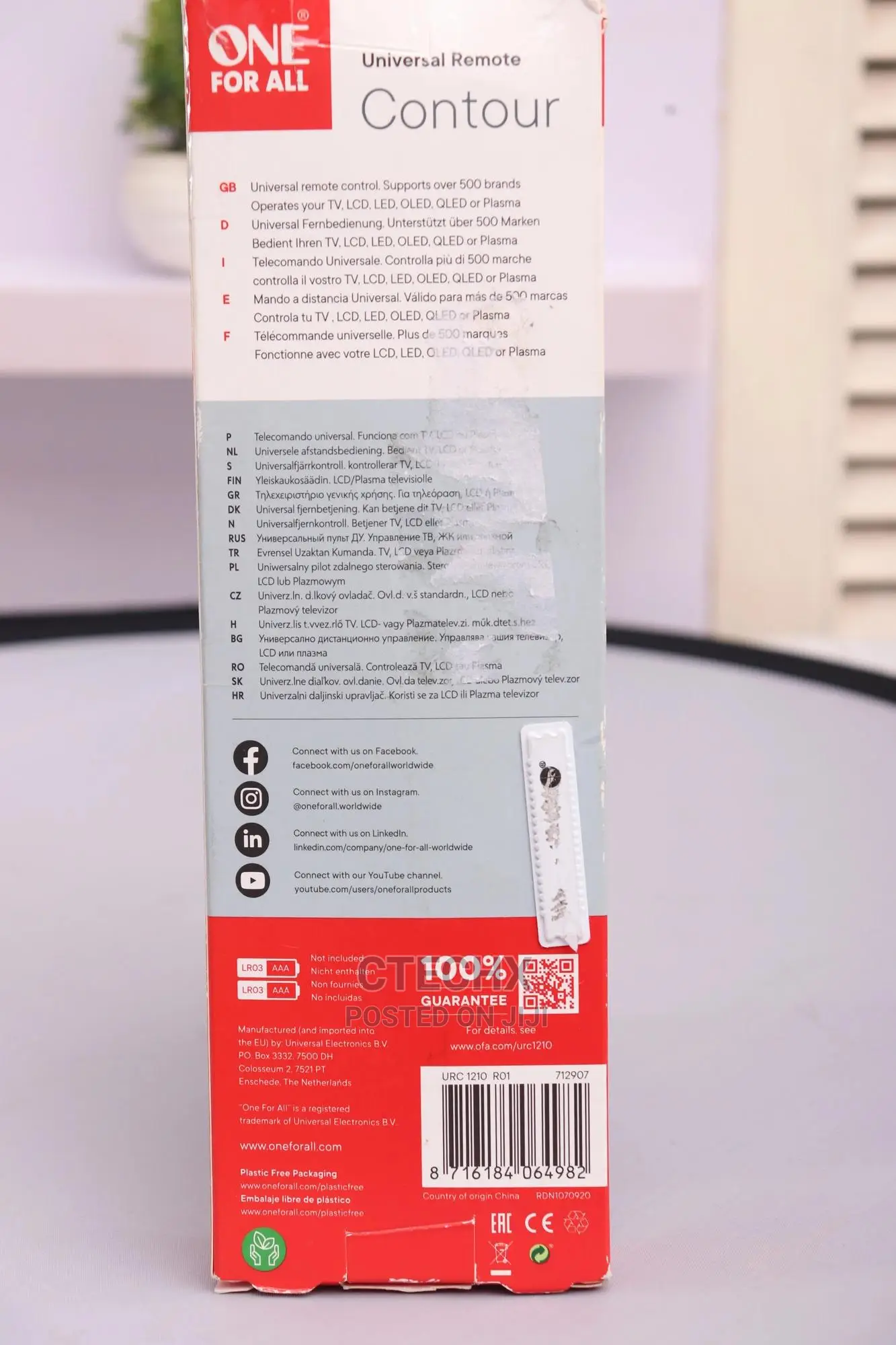 Universal Remote Control for TV. Contour One for All