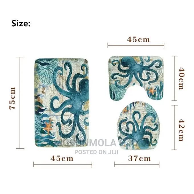 3pcs Bathroom Non-Slip Pedestal Rug+Lid Toilet Cover+Bath