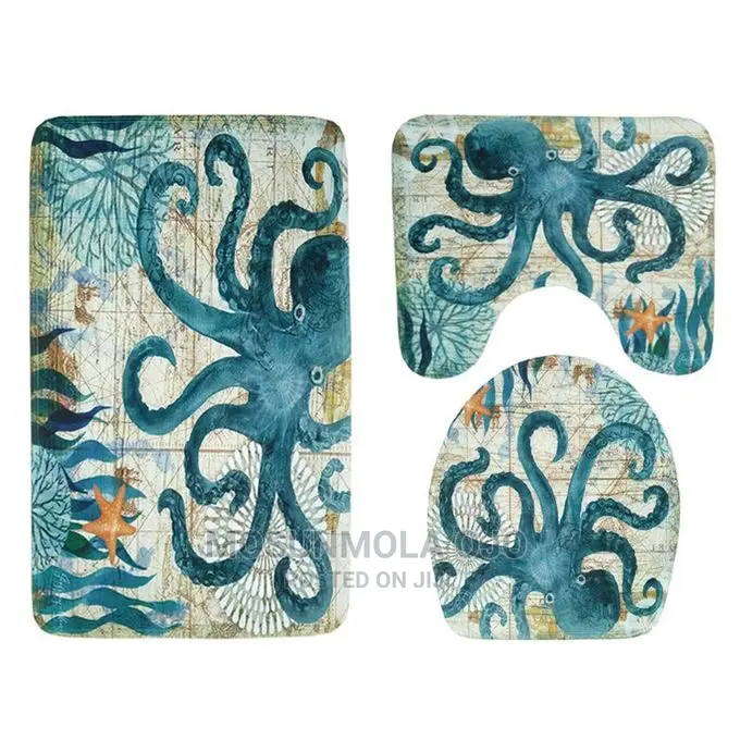 3pcs Bathroom Non-Slip Pedestal Rug+Lid Toilet Cover+Bath