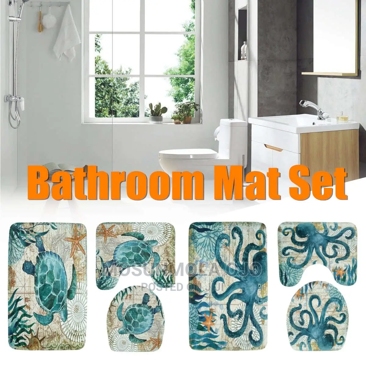3pcs Bathroom Non-Slip Pedestal Rug+Lid Toilet Cover+Bath