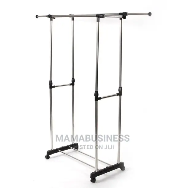 Generic Double Pole Portable Cloth Rack With Wheels