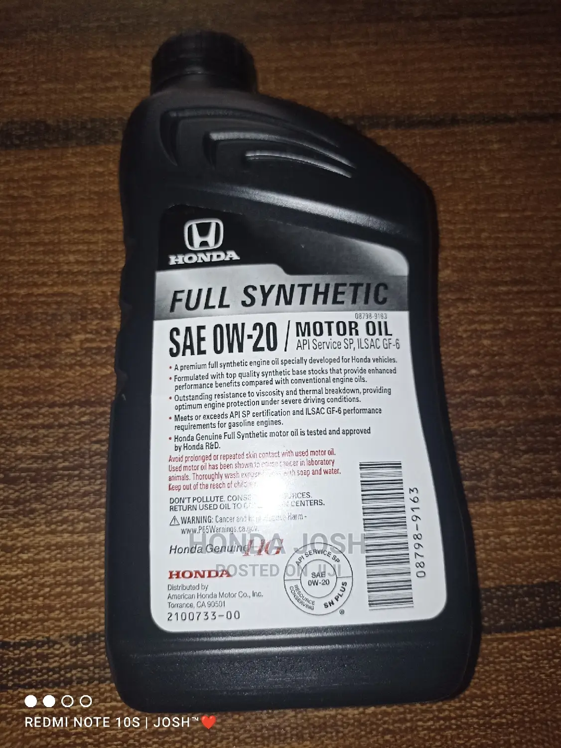 Honda Full Synthetic Motor Oil SAE 0w-20(Original)