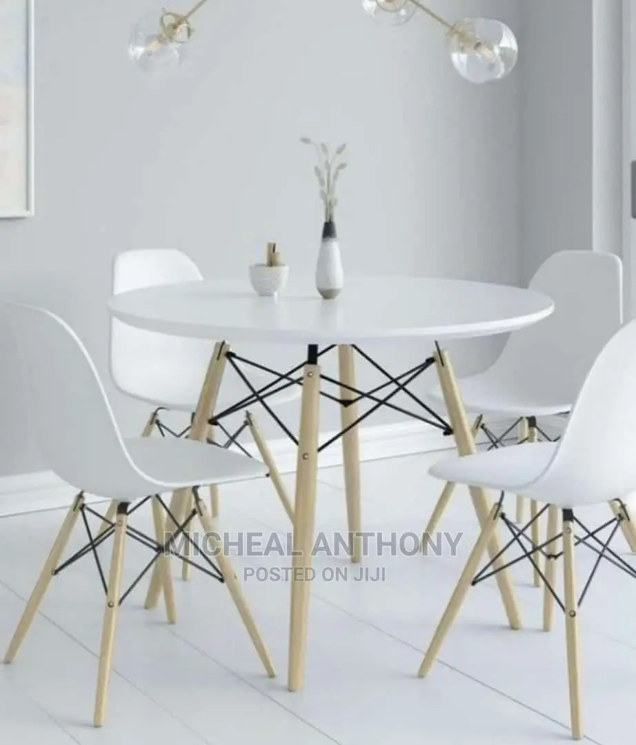 Wood Round Dining Table Set With Four Chairs