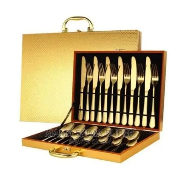Stainless Steel Silverware Cutlery Set - Gold - Set of 24