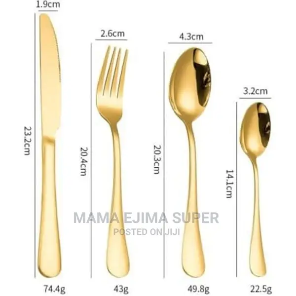 Stainless Steel Silverware Cutlery Set - Gold - Set of 24