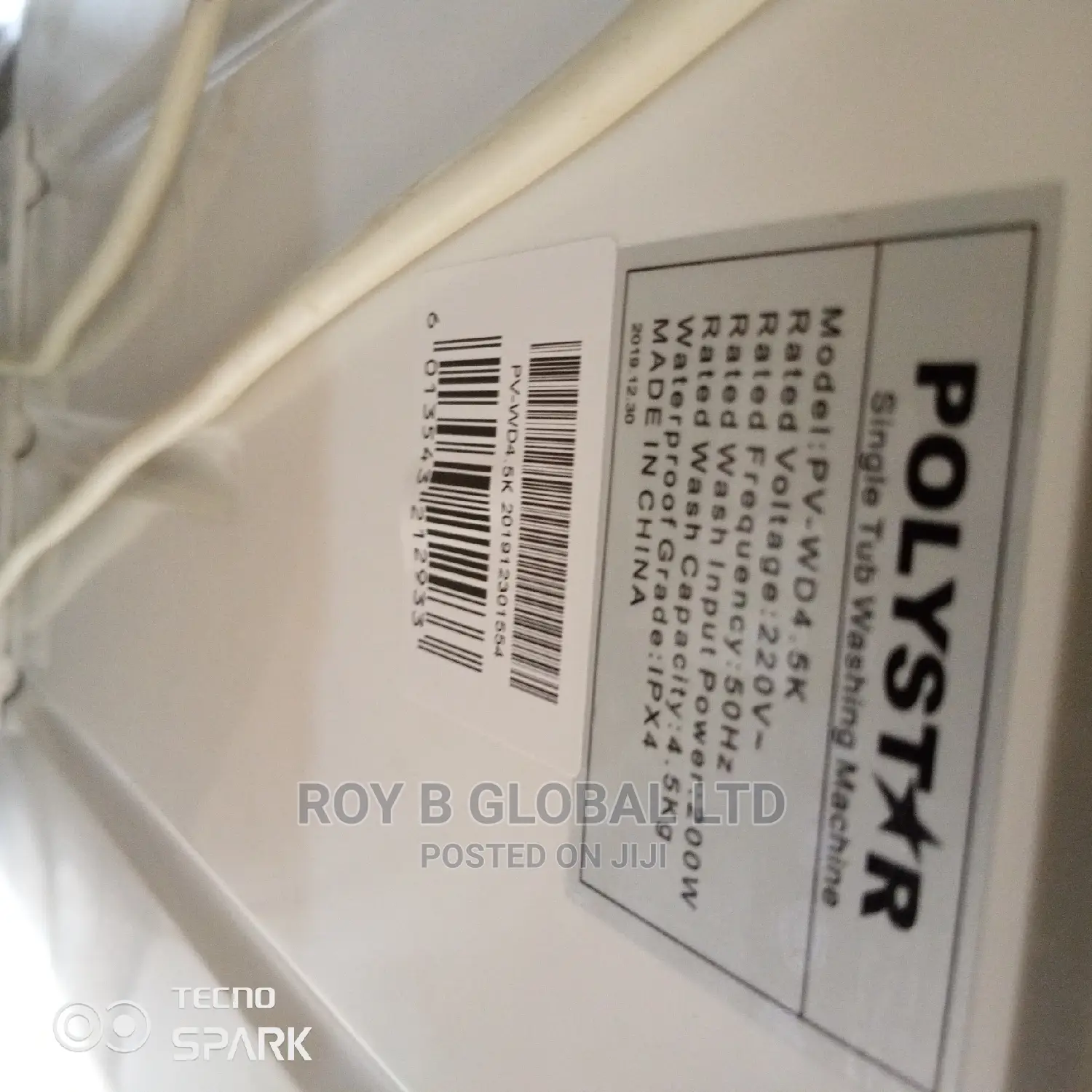 4.5kg Washing Machine Single Tub (Polystar)