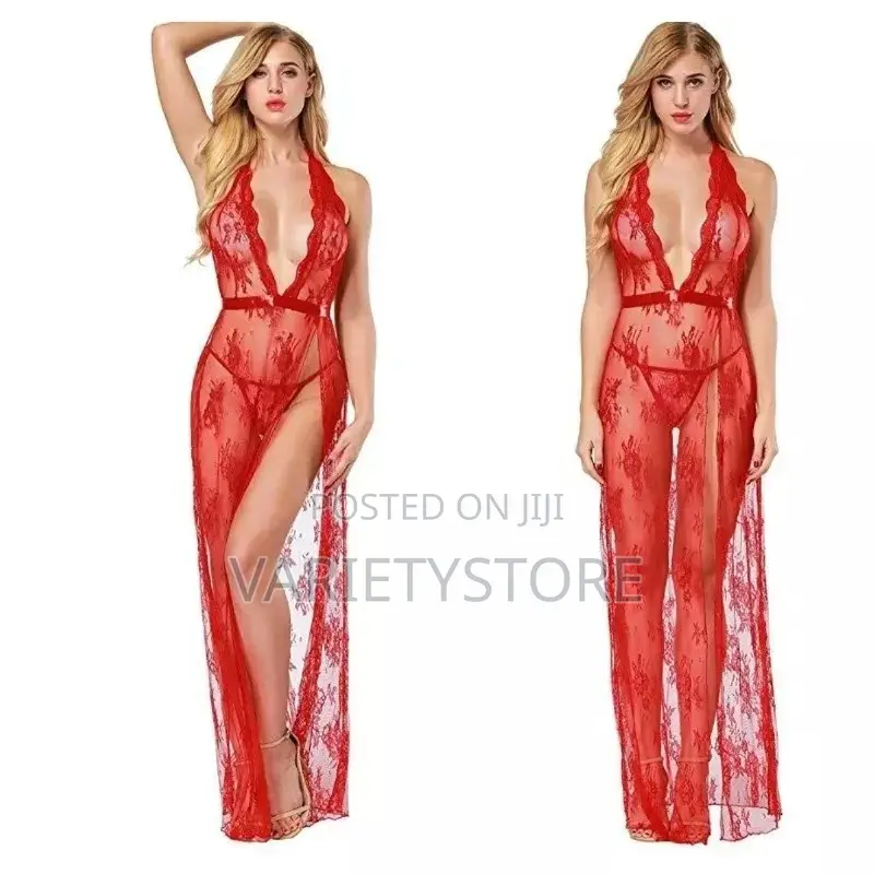 Women Long Skirt High Slit Dress Hanging Neck Sexy Nightgown
