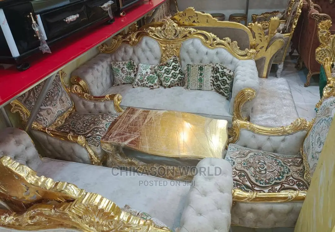 Luxury 7 Seater Living Room Fabric Made Royal Sofa Chair Set. 