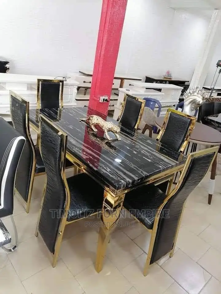 Imported Marble Dining Table With 6 Chairs/ Golden Frame