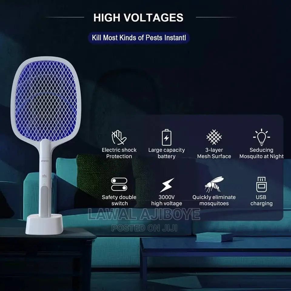 2 in 1 Electric Mosquito Killer Fly Swatter 3000v Flies DP