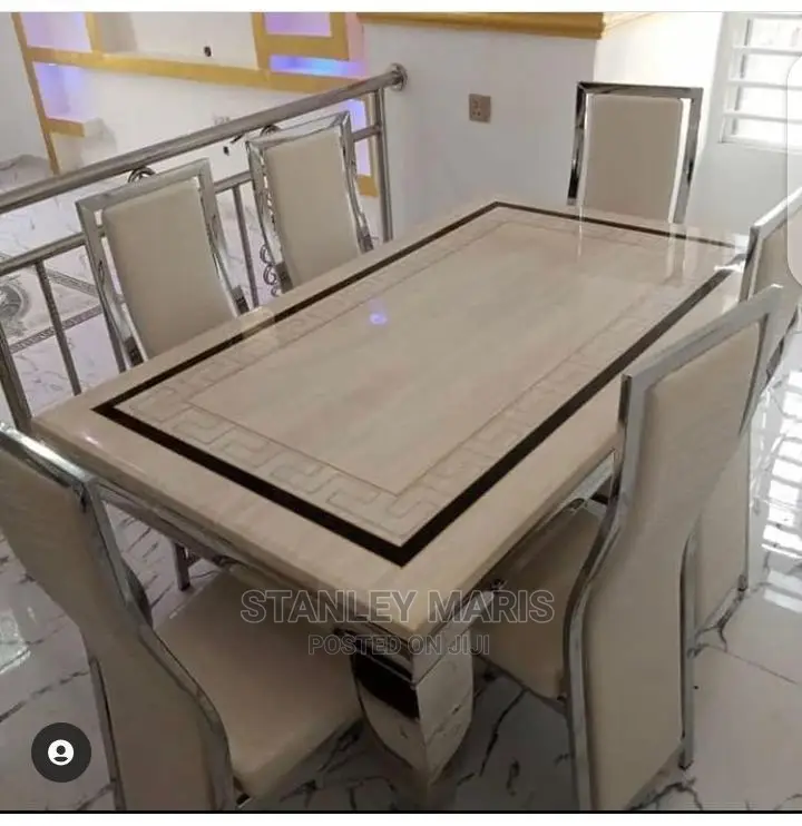 Versace Marble Dinning Table With Six Leather Chairs