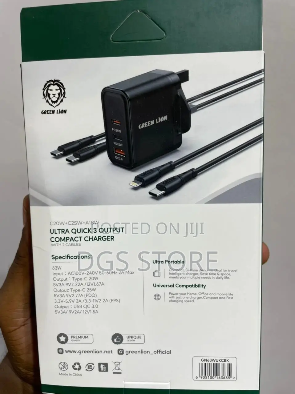 Green Lion Ultra Quick 3 Output Compact 63w Charger