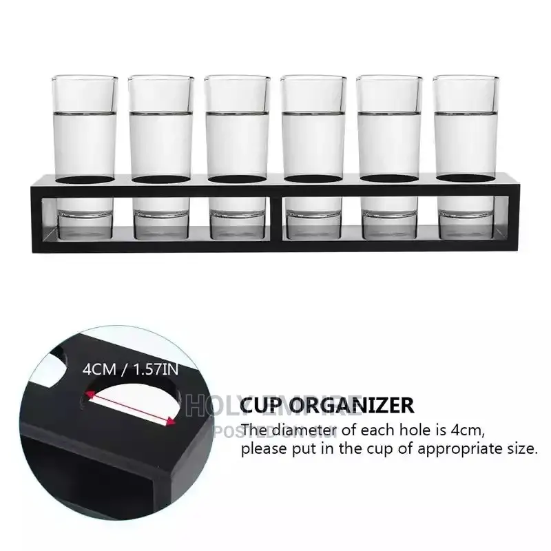 6 Holes Wooden Cup Holder Glass Display Rack Cocktail Wine