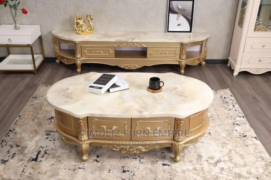 Classic Royal TV Stand and Centre Table in Gold Color.