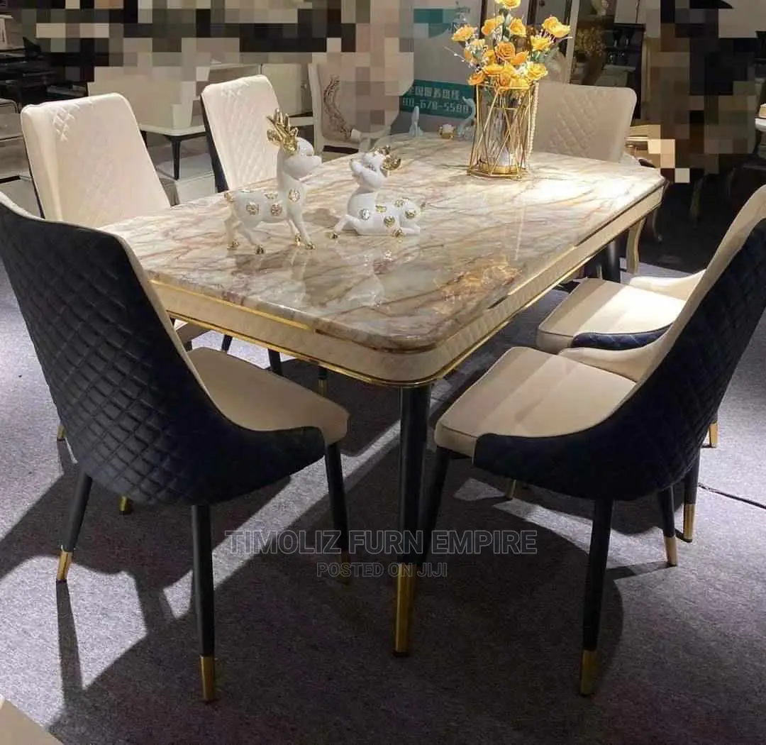 Classic Marble Dining Table With 6 Chairs