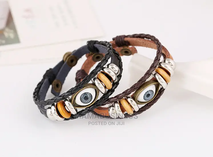 2PC Turkey Eye Braided Rope Bracelet - Black/Brown