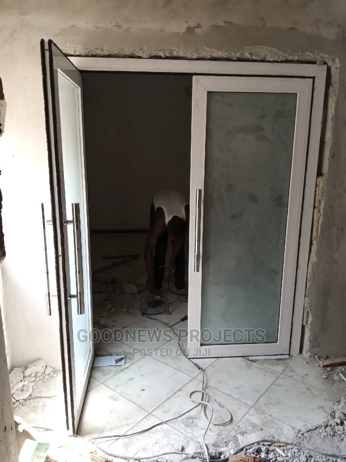 Aluminium Swing Door With Full Frosted Glass