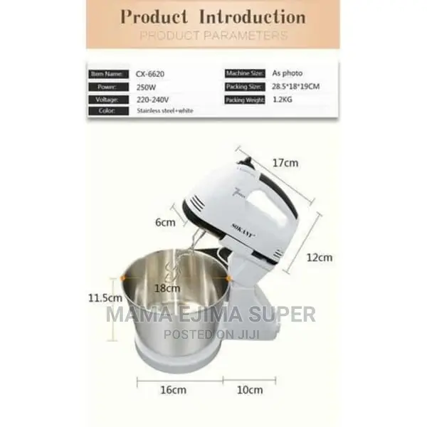Sokany Stand Mixer With Stainless Steel Bowl - Cx-6620