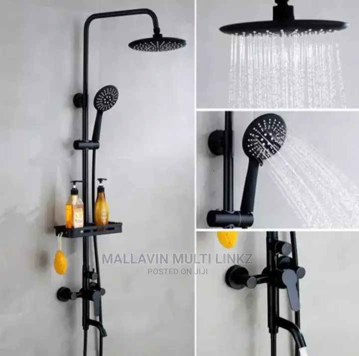 Round Black Shower Mixer With Soap Rack