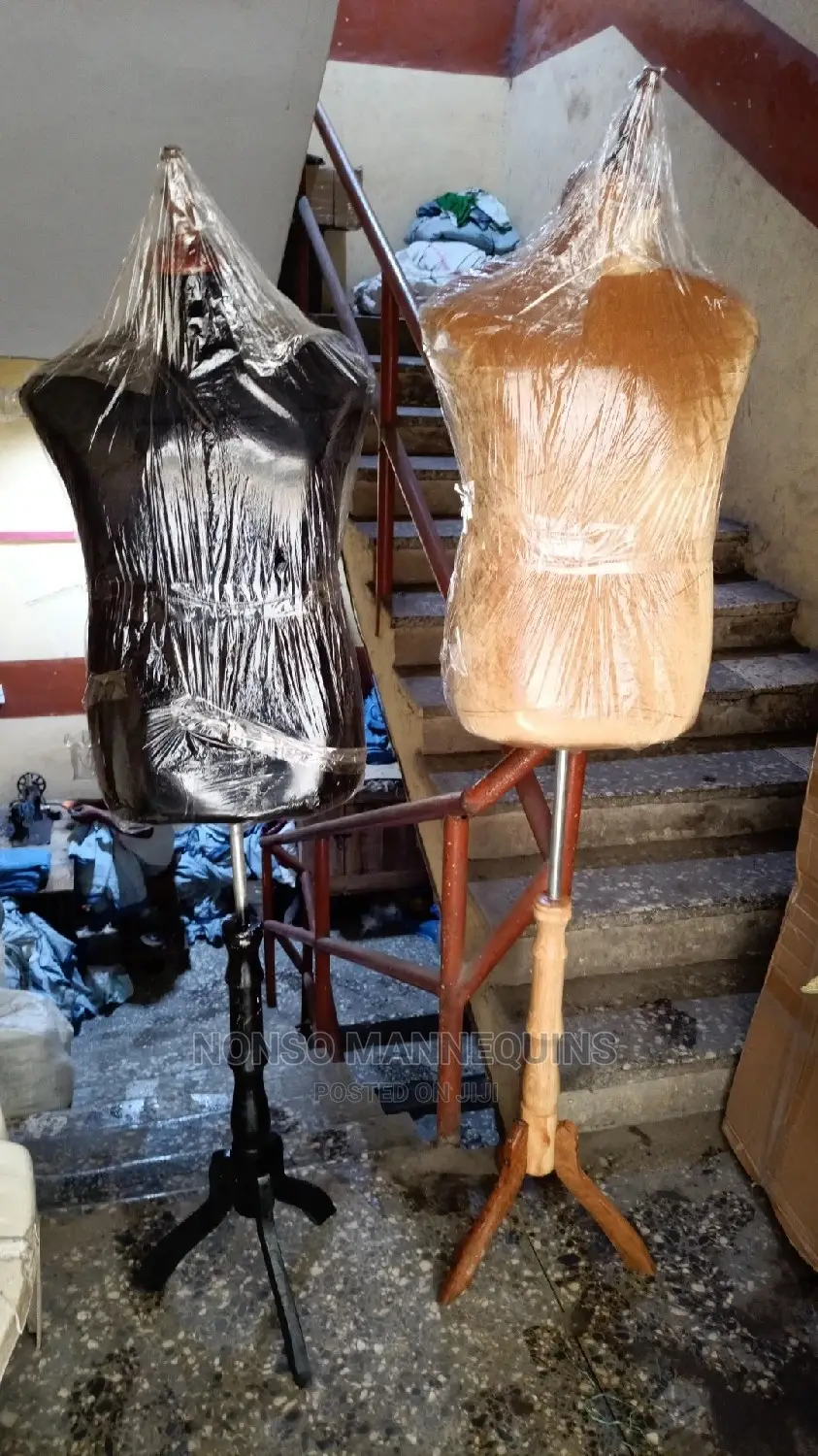Male Dressform Stand With Wooden Head And Wooden Base