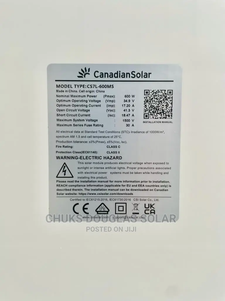 Quality 600W Canadian Mono Crystalline Solar Panel.